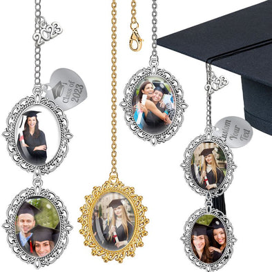Personalized Graduation Tassel Charm Memorial Photo,  Custom Graduate Cap Charm with Picture Text