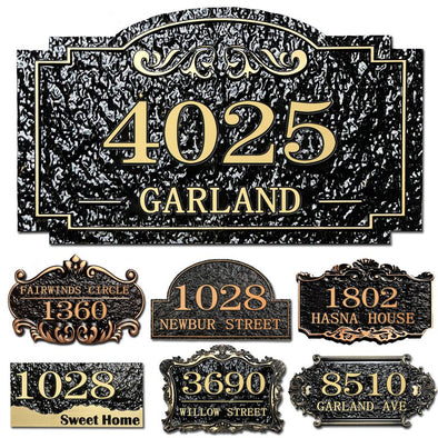 Custom House Address Signs with Number Street Name Personalized Home Address Plaque-Antique Brass