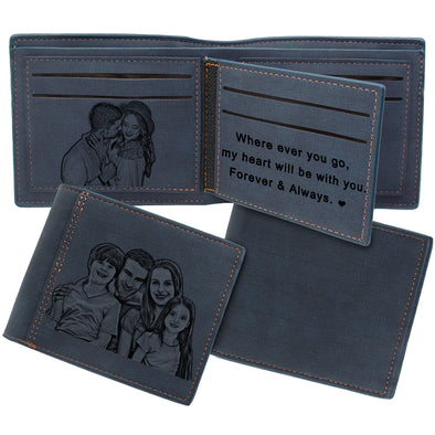 Custom Engraved Photo Wallet Personalized Wallet for Men Blue