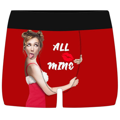 Personalized Funny Face Boxers Briefs for Men with Photo, Customized Hug Mens Underwears-Red