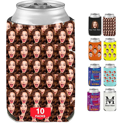 (10-150Pcs)Custom Beer Can Cooler Sleeves, Personalized with Face Bulk Beverage Bottle Holder for Birthday Party Anniversary