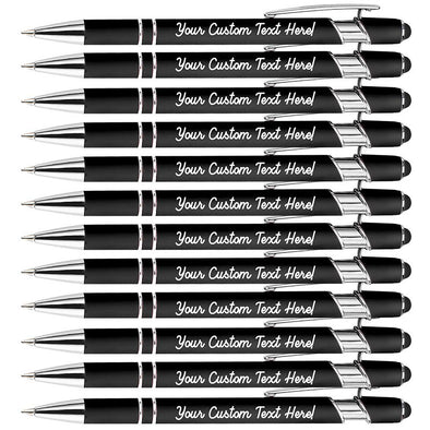 Engraved Pens Blulk, Customized Ballpoint Pens with Stylus Name Message Logo Engraved,12 PCS, Black Ink