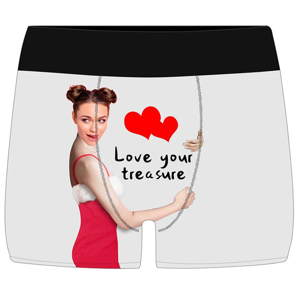Customized Hug Mens Underwears, Personalized Funny Face Boxers Briefs for Men with Photo-White