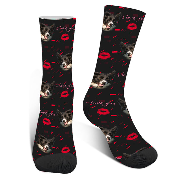 Custom Photo " I Love You" Pets Printed Socks For Men Women Unisex - amlion