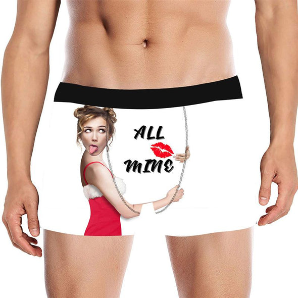 Personalized Funny Face Boxers Briefs for Men with Photo, Customized Hug Mens Underwears-White