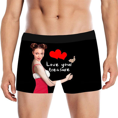 Personalized Funny Face Boxers Briefs for Men with Photo, Customized Hug Mens Underwears-Black