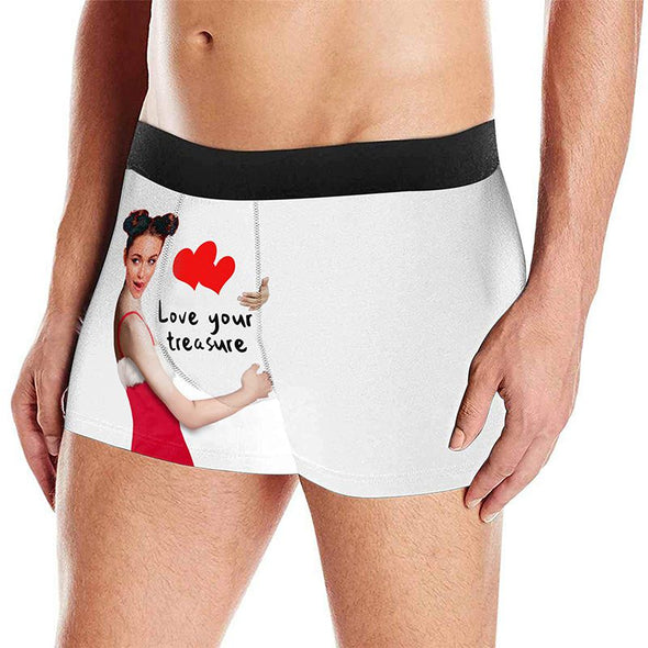 Customized Hug Mens Underwears, Personalized Funny Face Boxers Briefs for Men with Photo-White