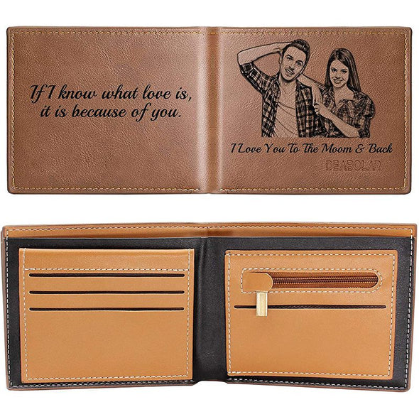 Custom Photo Wallet Engraved,Personalized Wallets for Men,Trifold Leather Wallet-Light Brown