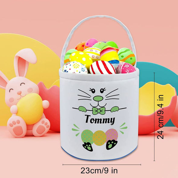 Personalized Bunny Easter Basket with Name Custom Canvas Tote Gift Egg Bags for Kids
