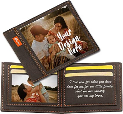 Custom Photo Wallet Personalized Leather Picture Wallet for Men Father-Coffee