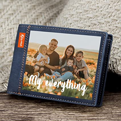 Custom Photo Wallet Personalized Leather Picture Wallet for Men Father-Blue