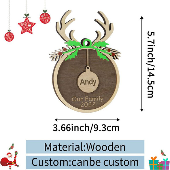 Personalized Christmas Ornament for Family of 1 2 3 4 5 6 7 8, Custom Wooden Christmas Ornament with Name