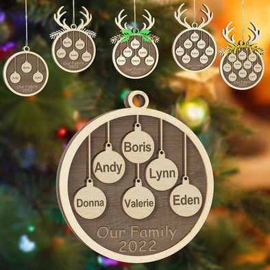Custom Christmas Ornament for Family of 1 2 3 4 5 6 7 8, Personalized Wooden Christmas Ornament with Name