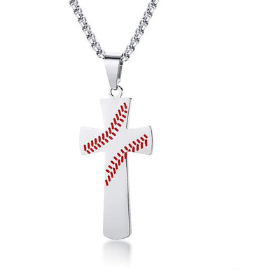 Baseball Cross Necklaces，Stainless Steel Sport Necklace with Chain，Cross Pendant Necklace for Men ( Silver ) - amlion