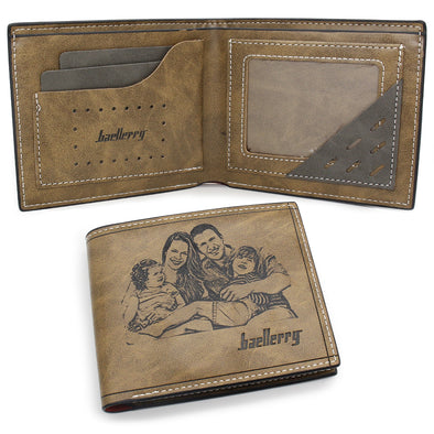 Photo Men Wallet Personalized ,Custom Engraved Wallets for Fathers Day Brown