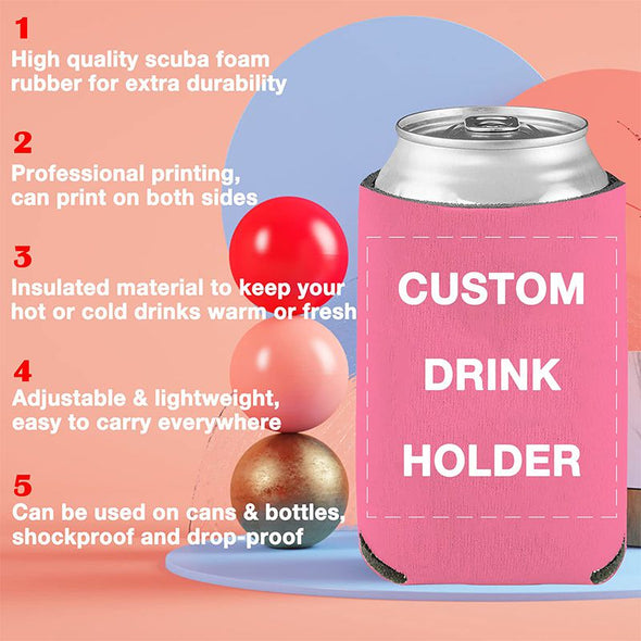 Custom Can Coolers Sleeves, Personalized Bulk Bottle Coolers with Face Text