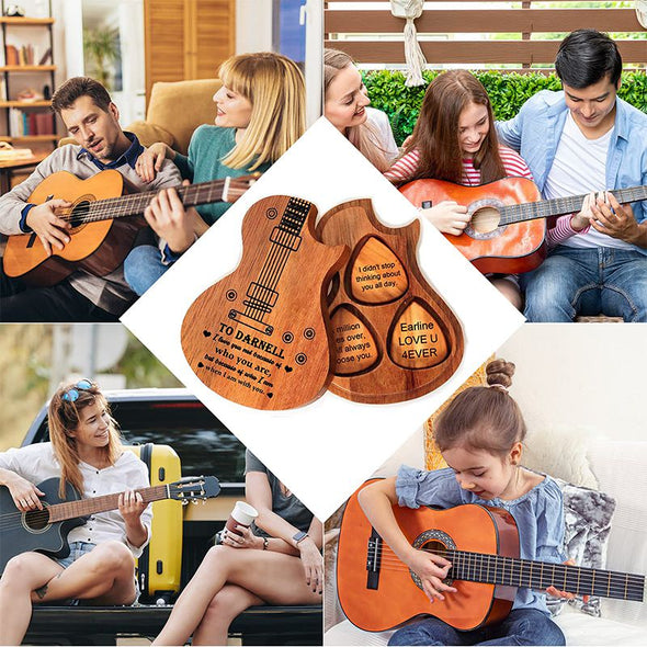 Custom Guitar Pick Holder with 3 Pcs Wooden Guitar Picks, Personalized Guitar Pick with Case Box