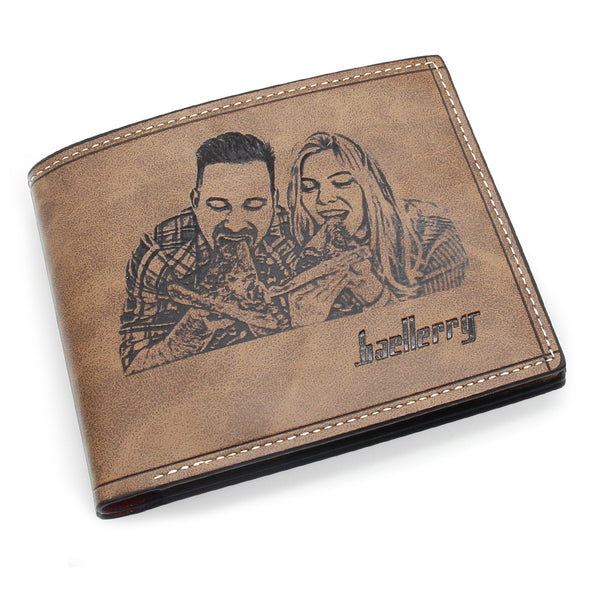 Custom Engraved Wallet, Personalized Photo Men Wallets for Dad Boyfriend Son Him Brown