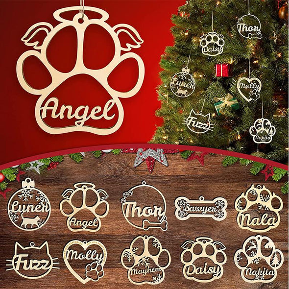Personalized Dog Bone Christmas Ornaments, Custom Pet Name Wooden Ornaments for Christmas