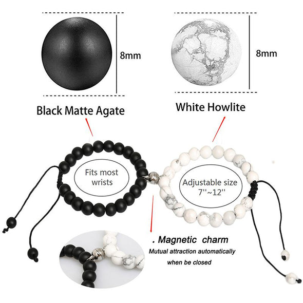 Magnetic Couples Bracelets, Natural Black and White Stone Beads Bracelet for Boyfriend Girlfriend