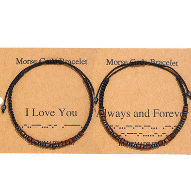 Morse Code Bracelets for Couple, "I LOVE YOU ALWAYS AND FOREVER" Morse Code Bracelet Beads with Cord for Men, Women-2PCS