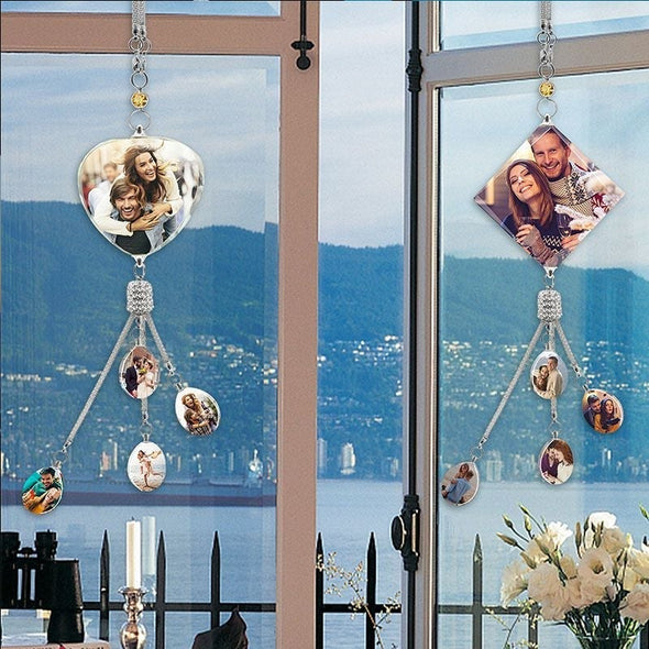 Personalized Photo Crystal Car Hanging Ornaments, Custom Photo Car Rearview Mirror Pendant Accessories-Heart