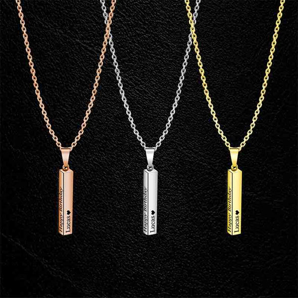 Personalized Necklace,Custom 3d Bar Engraved Pendant Necklace,Gold - amlion