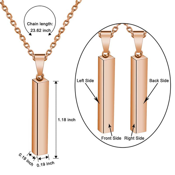 Personalized Necklace,Custom 3d Bar Engraved Pendant Necklace,Rose Gold - amlion