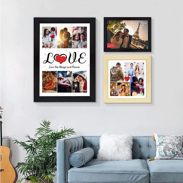 Personalized Photo Collage Prints Frame, Custom Picture Poster with Wooden Frame for Dad