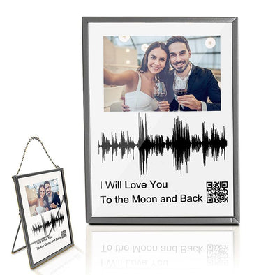 Soundwave Art Custom Gifts,Personalized Sound Wave Artwork Wedding Gifts Acrylic Photo Frame with QR Code-Black frame