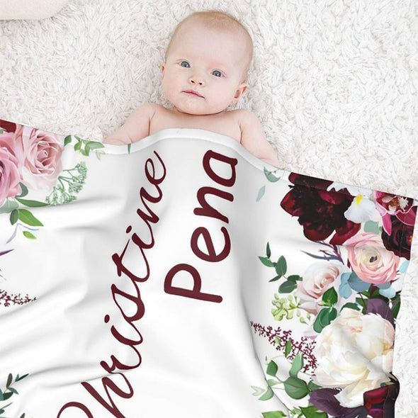 Personalized Baby Blanket with Name for Girls, Customized Floral Baby Name Blankets for Infants Newborns Babies