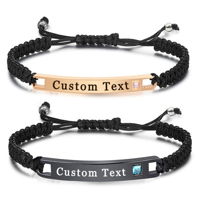 Personalized  Bracelets Engraved Inspirational Bracelets for Women Men Couples Braided Rope - amlion