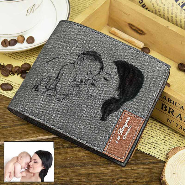 Custom Engraved Wallet, Personalized Photo Men Wallets for Dad Boyfriend Son Him Grey - amlion