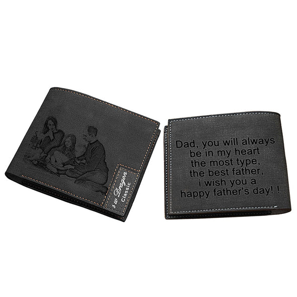 Custom Engraved Wallet, Personalized Photo Leather Wallets for Men Black - amlion