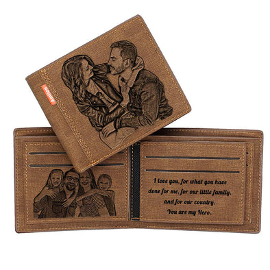 Amlion Custom Engraved Wallet for Fathers Day Gift, Personalized Photo Men Wallets for Him Dad or Son