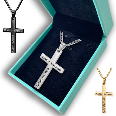 Engraved Cross Necklace for Men, Custom Cross Necklace for Dad, Personalized Cross Necklace for Son