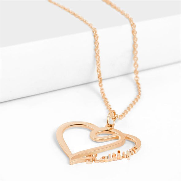 Personalized Necklace, Custom Heart Necklace, Name Necklaces for Women-Rose Gold.