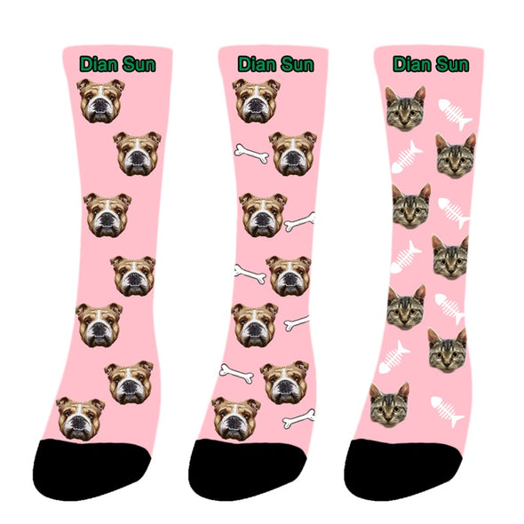 Personalized Funny Photo Socks With  Dog, Cat, Other Pets Face Photo into Socks - amlion