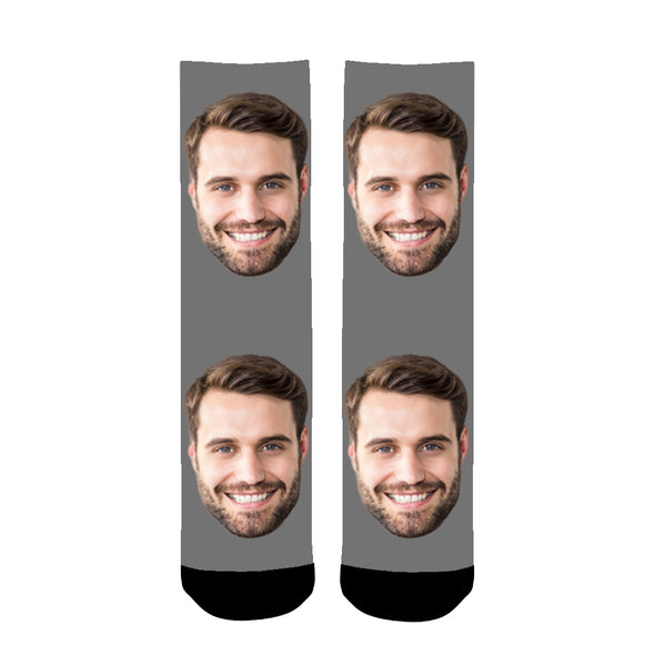 Custom Face Socks Personalized with Photo  Grey - amlion