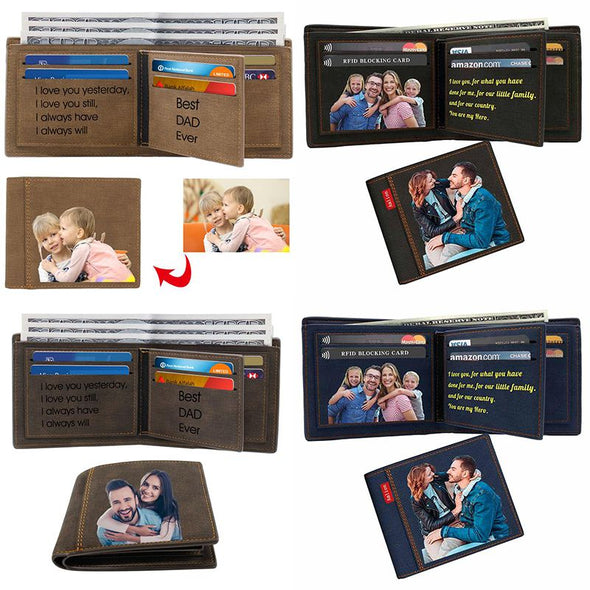 Personalized Custom Photo Wallets for Men Father Color Printing Dark brown