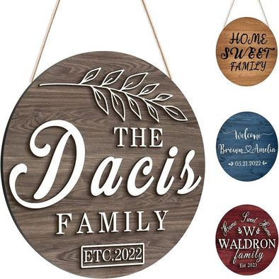 Custom Wood Signs, Personalized 3D Family Name Round Sign for Home Decor