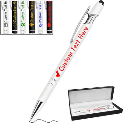 Personalized Pens with Name Custom Printed Ballpoint Pens with Stylus Tip Customized Smooth Writing Pens-White