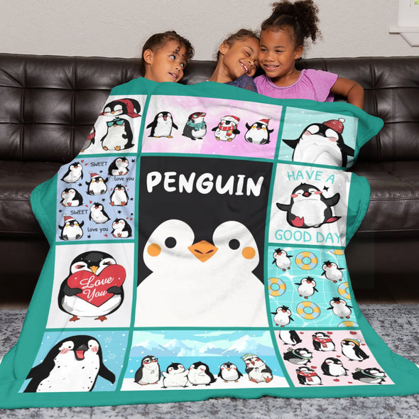 Penguin Blanket Fleece Throw Blanket Super Soft Warm Gifts for Baby Girls Boys Kids Mom Grandma Room Decor