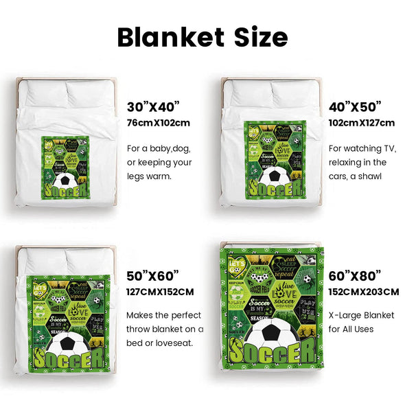 Soccer Blanket, Soccer Sports Themed Throw, Soft Nap Throw Blanket for Home Boys Girls Women Men Soccer Lovers Gifts