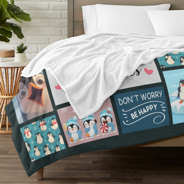 Penguin Blanket Fleece Throw Blanket Super Soft Warm Gifts for Baby Girls Boys Kids Mom Grandma Room Decor