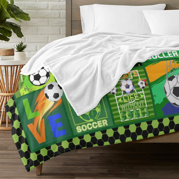 Soccer Blanket, Soccer Sports Themed Throw, Soft Nap Throw Blanket for Home Boys Girls Women Men Soccer Lovers Gifts