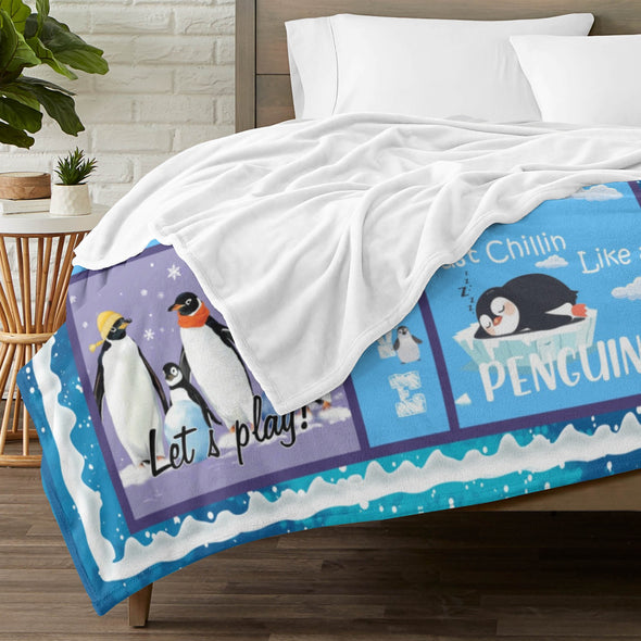 Penguin Blanket Fleece Throw Blanket Super Soft Warm Gifts for Baby Girls Boys Kids Mom Grandma Room Decor