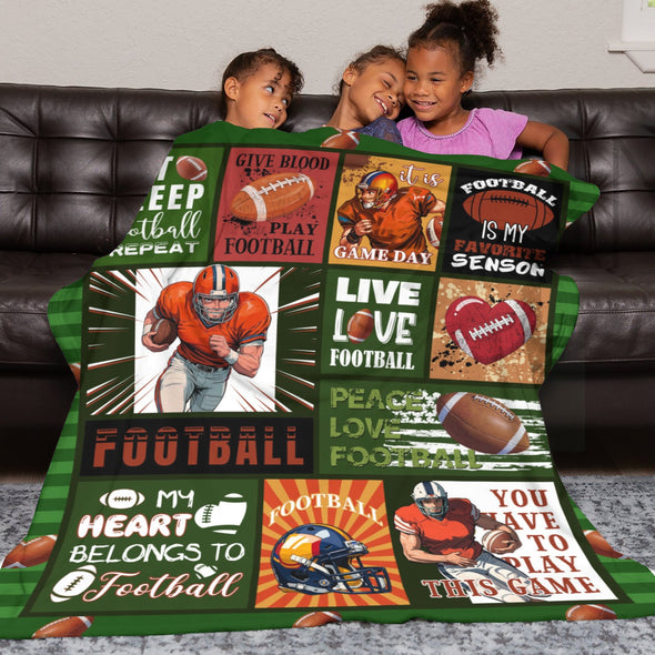 Football Pattern Blanket Fleece Throw Blanket Super Soft Warm Gifts for Baby Girls Boys Kids Mom Grandma Room Decor