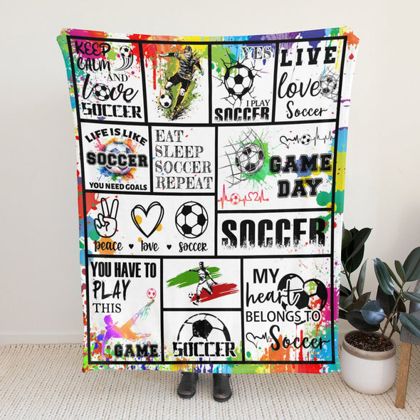 Soccer Blanket, Soccer Sports Themed Throw, Soft Nap Throw Blanket for Home Boys Girls Women Men Soccer Lovers Gifts