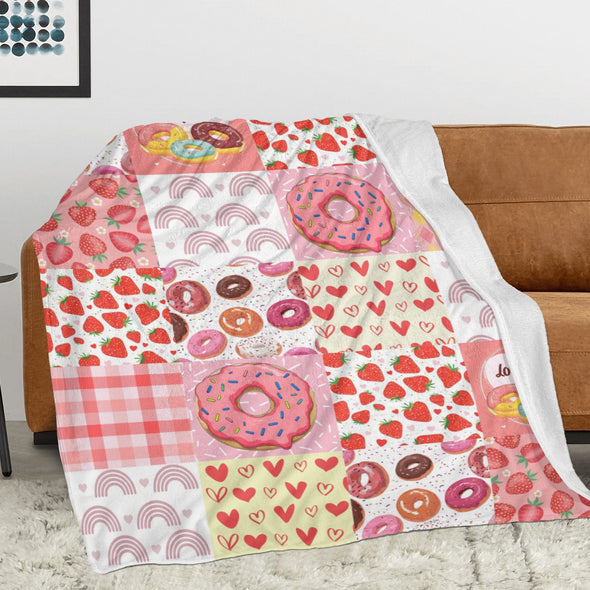 Donut Pattern Blanket Fleece Throw Blanket Super Soft Warm Gifts for Baby Girls Boys Kids Mom Grandma Room Decor